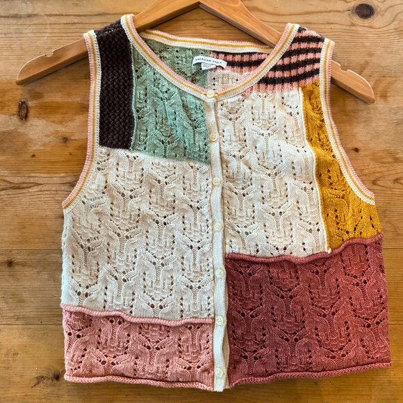 American Eagle Patchwork Pointelle Sweater Vest XS - Picture 1 of 10